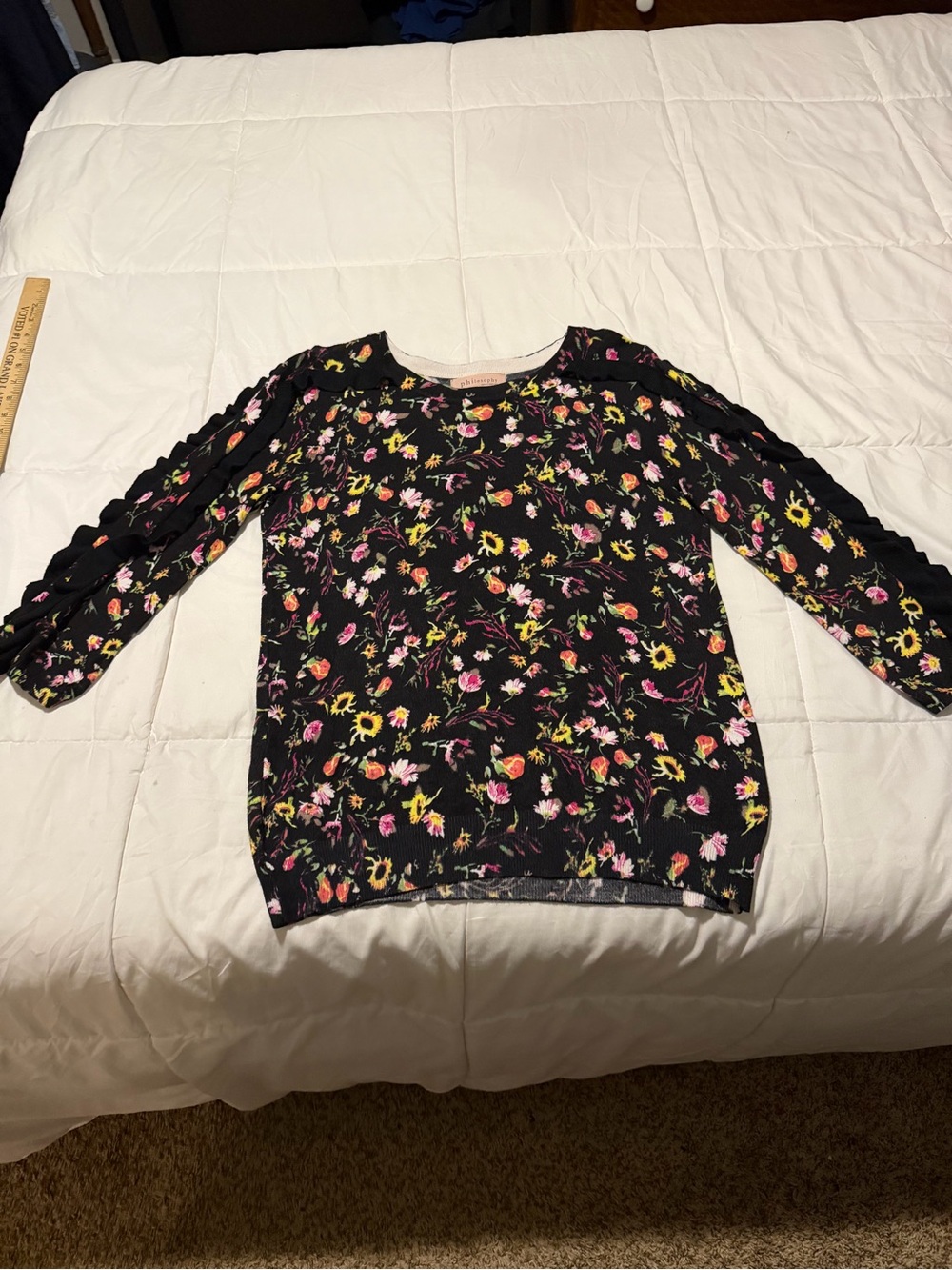 Philosophy Black Floral Crewneck Sweater with Pink Label
